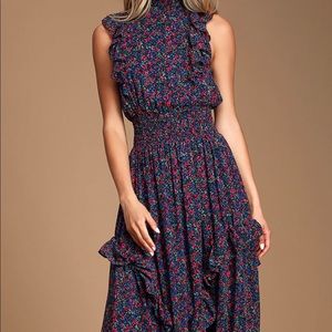 Lulus Evalina Navy Blue Floral Dress